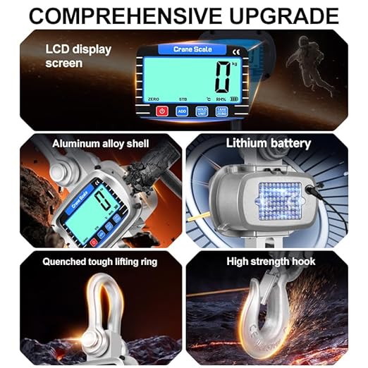 Digital Crane Scale 6600 lbs/3000kg/3T Measurable Temperature and Humidity Industrial Heavy Duty Hanging Scale with Remote Control LCD Screen for Construction, Factory, Farm(Silver)