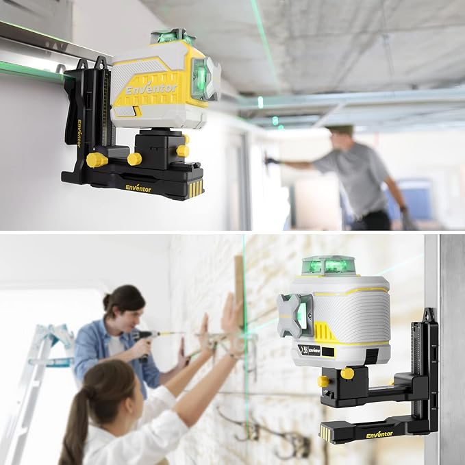 ENVENTOR Fine-tuning Bracket Laser Level Adapter, 1/4"-20 Male Threaded L-Shape Magnetic Pivoting Base with Adjustable Clip for Wall & Ceiling Mounted, 360° Adjustable Support, Height Adjustment