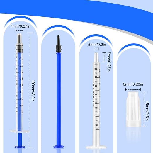 24 Pack of 1ml Plastic Syringes with Caps - Sterile, Individually Sealed for Precise Liquid Refilling, Measuring, and Feeding Pets, Oil, Glue