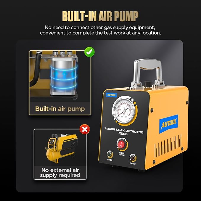 Automotive Smoke Machine EVAP Leak Detector Vacuum Leak Tester 12V Car Fuel Pipe System Leakage Locator Built-in Air Compressor Motor with Pressure Gauge for Car, Motorcycle, Truck, Boats and More