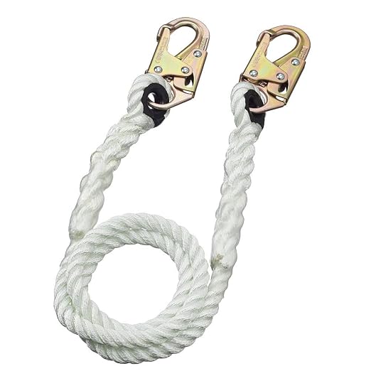 Peakworks Fall Protection Restraint Lanyard with Rope and 2 Snap Hooks, 2 ft. Length, White, V8151002