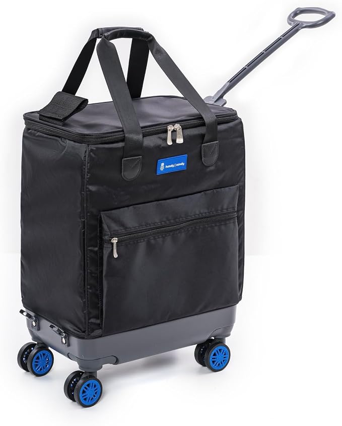 Handy Sandy Haul-It Foldable Rolling Tote – Patented Heavy-Duty Utility Bag with 8 Spinner Wheels, – Reusable Grocery Cart, Laundry Carrier, Travel Tote, Commuter Bag for Shopping & More -Blue