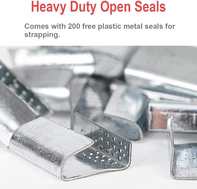 Binding Tool Kit for Strapping - Poly Strapping Tensioner Cutter & Sealer Manual Banding Tool Windlass Set for 1/2"- 3/4" Width Polyester Polyproplyn Strap, with 200 Strapping Seals