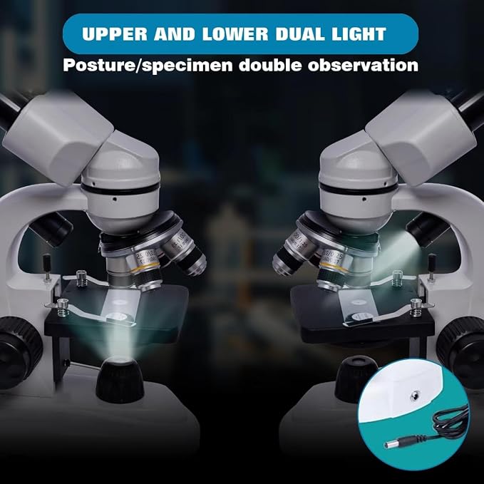 SELFIE CAT 200X-5000X Binocular Compound Microscope for Adults & Students | Wide-field optics, 4 achromatic objectives, mechanical stage, coaxial focus and phone adapter for school, home and lab use.