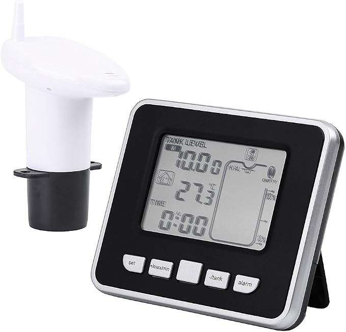 Mugast Ultrasonic Level Sensor Water Liquid Level Sensor Transmitter with LCD Temperature Display Supports Liquid Level High/Low Alarm