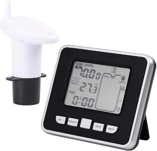 Mugast Ultrasonic Level Sensor Water Liquid Level Sensor Transmitter with LCD Temperature Display Supports Liquid Level High/Low Alarm
