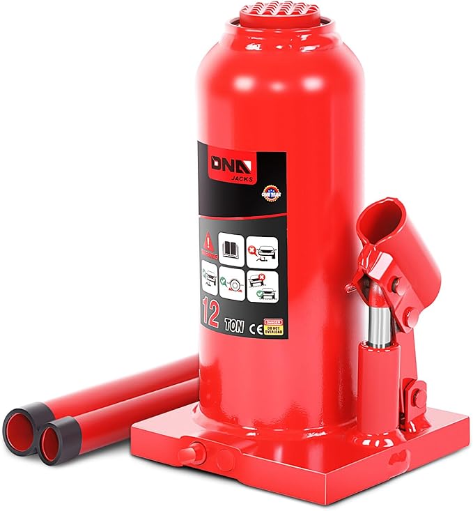 DNA Motoring 12 tons / 24000 lbs Lifting Automotive Welded Hydraulic Bottle Jack for Repair Vehicle, Pickup, Truck, w/Manual Handle, Red,TOOLS-00360