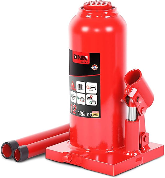 DNA Motoring 12 tons / 24000 lbs Lifting Automotive Welded Hydraulic Bottle Jack for Repair Vehicle, Pickup, Truck, w/Manual Handle, Red,TOOLS-00360