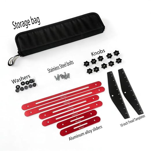 Stair Tread Template Tool, Aluminum Alloy Stair Measuring Tool, Stair Gauge Set Shelf Layout Measuring Scribe Tool for Stairs, Risers, Partitions, Self and Cutting Drywall(Red)