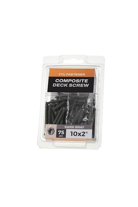 Coated Composite Deck Screws #10 x 2, Self Tapping Wood Screws and Deck Screws with Torx T20 Star Drive, Type 17 Point, Flat Head, 1 Free Bit Included (Dark Gray, 75), by YYL FASTENER