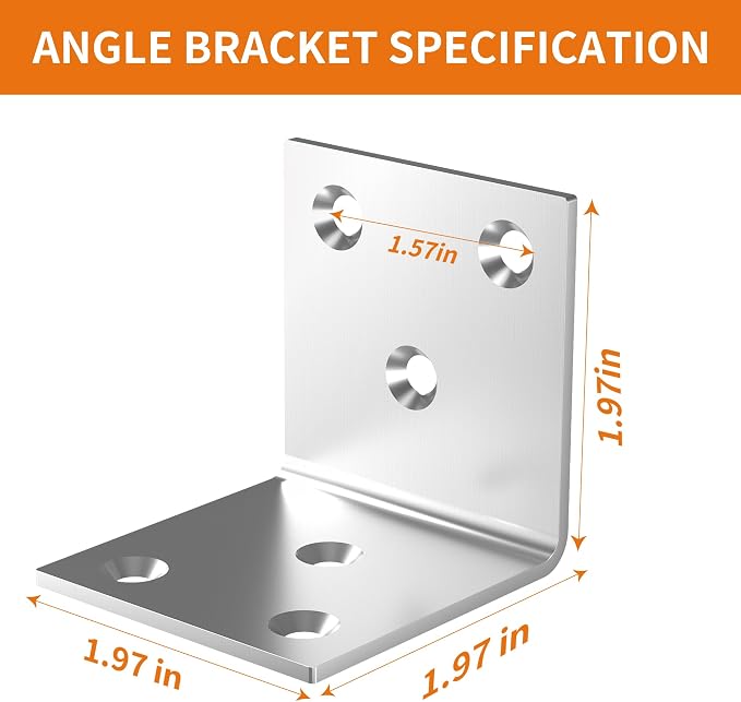 80Pcs Stainless Steel Angle Bracket, 2"x2"x2" Heavy Duty L Brackets for Wood, 50MM 2Inch Wide Corner Brackets Metal Corner Brace 90Degree L Shape Bracket for Wooden Frame Bed Furniture Bookshelf