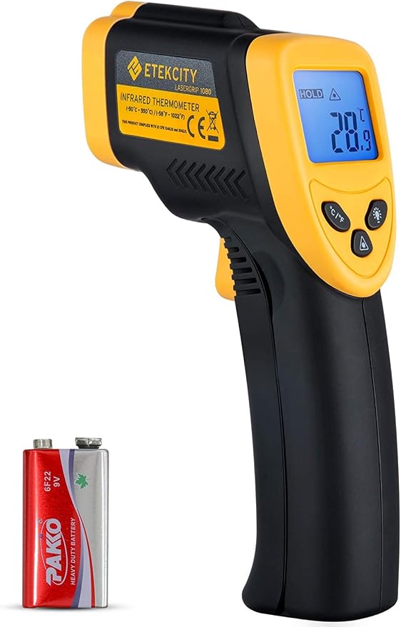 General Tools MMD4E Digital Moisture Meter, Grays & Etekcity Infrared Thermometer 1080, Heat Temperature Temp Gun for Cooking, Laser IR Surface Tool, Yellow