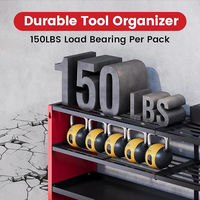 4-Tier Power Tool Organizer, Built-in 2-Outlet Charging Station for Small Garages, 400lb Capacity 12mm Steel Drill Holder & Battery Storage for DIY Home Workshops (4 Slots with 2 Outlets Power Strip)