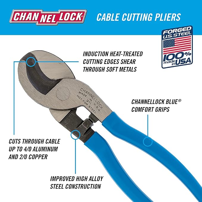 Channellock Cable Cutter 911 - High Carbon Steel Cable Cutting Tool - 9.5 In