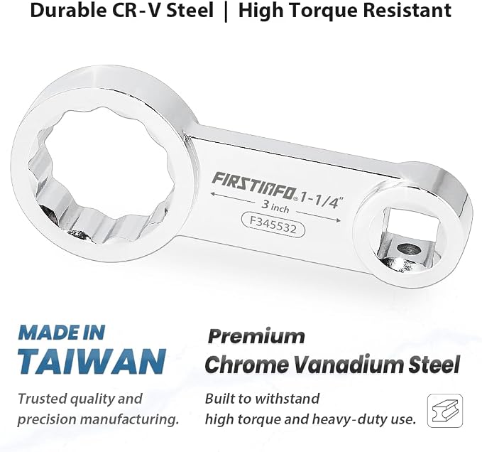 FIRSTINFO 1/2-inch Drive 1-1/4" 12-Point Box End Torque Adapter | 3 in center-to-center length • Fits 4, 6 & 12-point fasteners • CR-V steel • Thin-wall access • Made in Taiwan