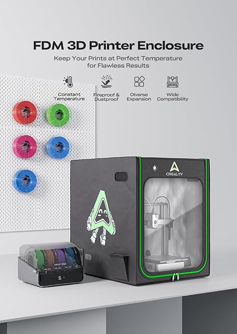 Creality 3D Printer Enclosure with Ventilation & LED Light 20.47"×23.62"×28.35" 3D Printer Cover Fireproof Constant Temperature Ender 3 Enclosure for Ender 3 V3 SE/Ender 3 V3/Ender 3 V4/Ender 3 Pro