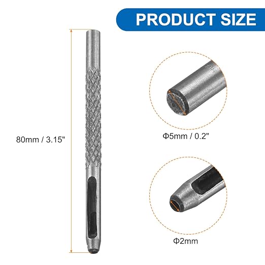 HARFINGTON 2pcs Leather Round Hole Punch, 2mm Hollow Hole Puncher Cutter Carbon Steel Circle Hole Punching Cutting Tool for Belt/DIY Leather Craft