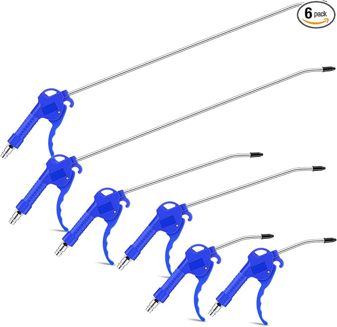 MorningRo 6 Pcs Air Blow Gun Kit with 19", 11", and 4" Pistol Grip Air Blow Gun Tools Compressor Nozzle for Industrial Household Car Detail Mechanics (Blue)