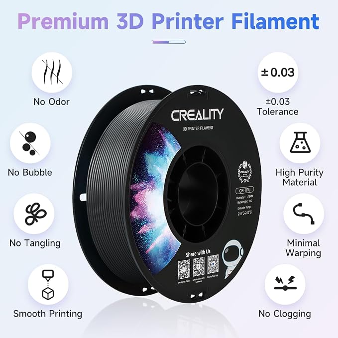 Official Creality TPU Filament 1.75mm 1KG, Flexible 3D Printer Filament, 95A Shore High Hardness & Resilience, Dimensional Accuracy +/- 0.03 mm for Most FDM 3D Printers