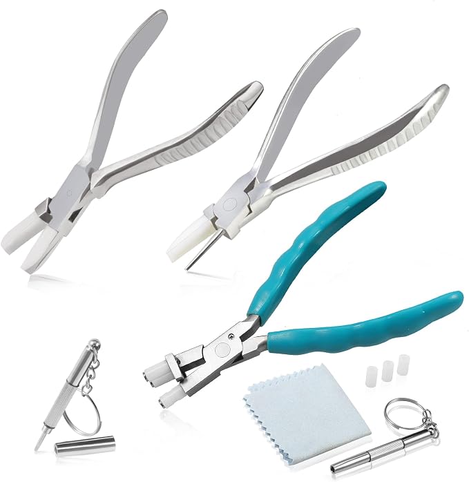 Round & Nylon Jaw Eyeglasses Frame Pliers Bundle with 6 Inches Optical Trident Pliers Professional Eyeglasses Adjusting Frame Pliers, Eyeglass Repair Kit with Eyeglass Repair Screwdriver