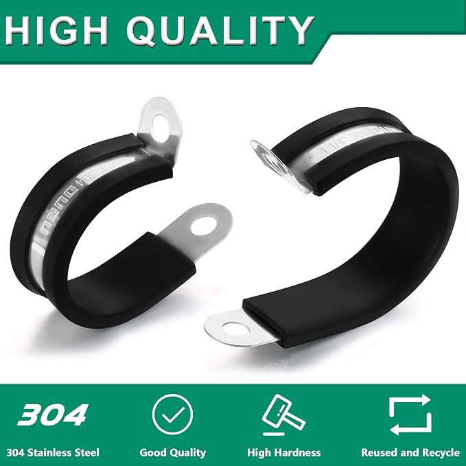 OURU 40PCS Cable Clamps 1-3/4 Inch 304 Stainless Steel Cable Clamps Rubber Coated Cushioned Insulated Cable Clamp,Automotive Wire Clamps,Pipe Clamps,Metal Clamp for Tube,Wire Cord Installation(45mm)