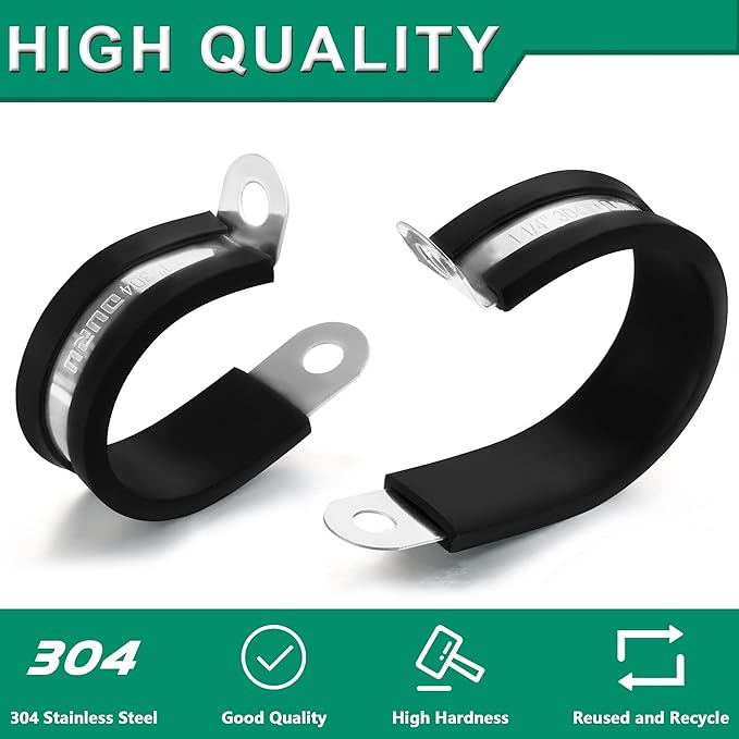 OURU 30pcs 3/16 Inch Cable Clamp,304 Stainless Steel Rubber Coated Cushioned Insulated Cable Clamps-Metal Wire Clamps,Pipe Clamps for Tube,Lines(Black,5mm)