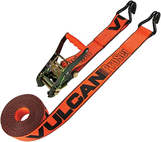 VULCAN Ratchet Strap with Wire Hooks - 2 Inch x 27 Foot - PROSeries - 3,300 Pound Safe Working Load