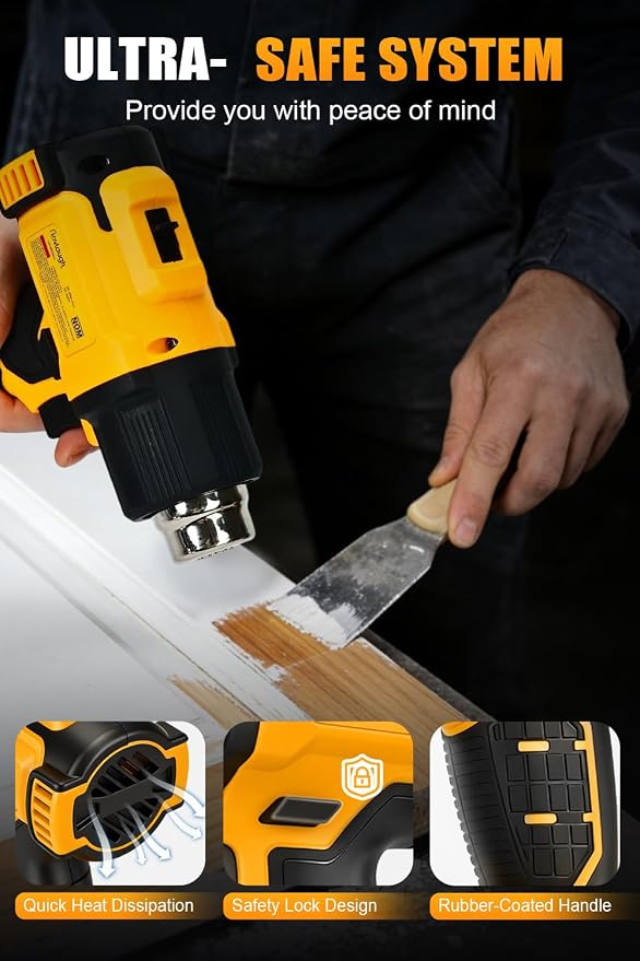 Cordless Heat Gun, Same as DCE530B (990°F, 42min Runtime, LED), Includes Two 2.0Ah Batteries, Flat & Hook Nozzles – Best Budget Choice, Others Bare Tool Only