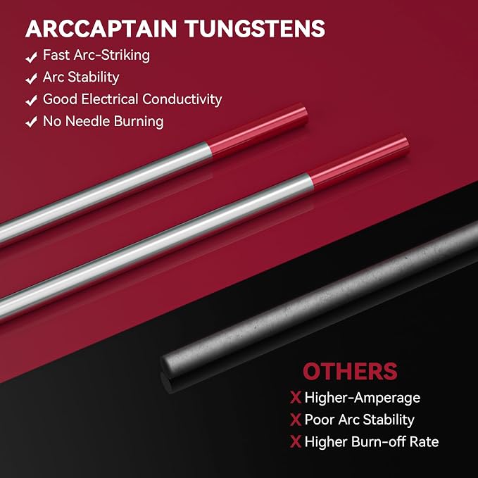 ARCCAPTAIN TIG Welding Tungsten Electrode 10-Pack 3/32"x 7"(Red, WT20/EWth-2) X 5 Pcs