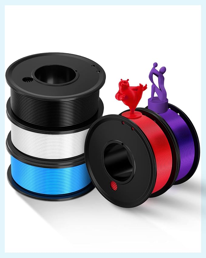 3D Printer Filament PLA 1.75mm 3-D Printing Materials 5 Colors Bundle Print Filiment 1.75 mm White Black Red Blue Purple Dimensional Accuracy ±0.02mm Fillament Spool Vacuum Packaging 250G X 5