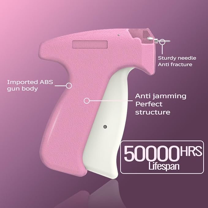 Stitch Gun for Clothes, Mini Tagging Gun for Clothing, Hand Sewing Tag Gun Stitchy Quick Clothing Fixer with 2 Needle, 1000 Black & 1000 White Fasteners (Pink)