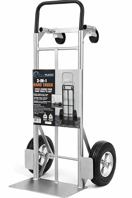 SIMPLI-Magic 2-in-1 Convertible Hand Truck & Dolly - 800 lb Capacity Heavy Duty Folding Platform Cart with Rubber Wheels for Moving Boxes, Furniture & Appliances