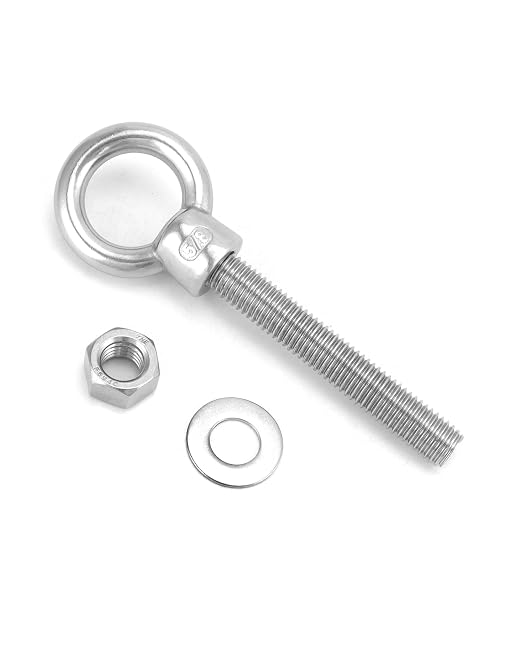 QWORK 5/8" x 4" Stainless Steel Shoulder Eye Bolts – 5 Pack Threaded Heavy Duty Fasteners for Wood, Metal & Cable Mounting