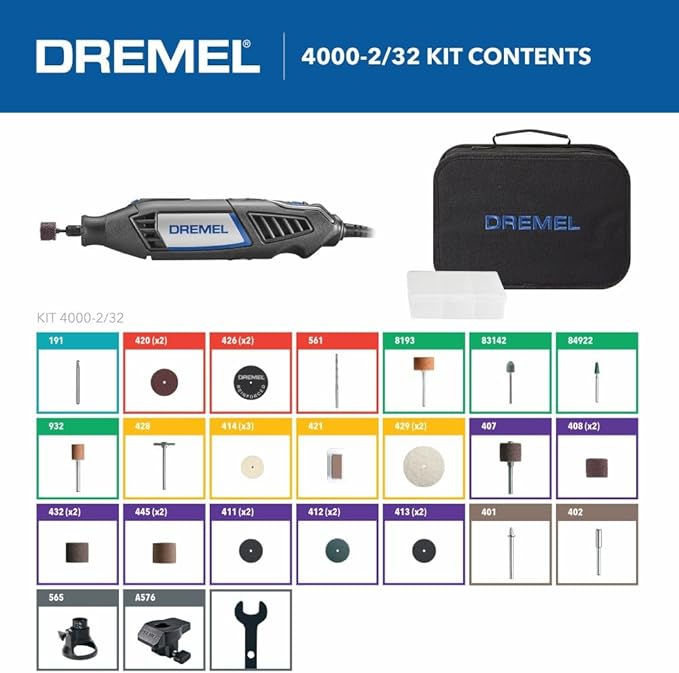 Dremel 4000-2/32 Rotary Tool Kit - Engraver, Polisher, and Sander - Ideal for Cutting, Detail Sanding, Engraving, Wood Carving, and Polishing - 2 Attachments & 32 Accessories