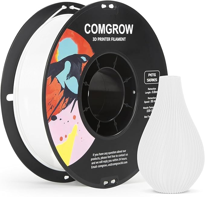 Comgrow PETG 3D Printer Filament 1.75mm, High Precision and Tough 3D Printer Filament (2LBS), Dimensional Accuracy +/- 0.02 mm, Fit Most 3D Printers White