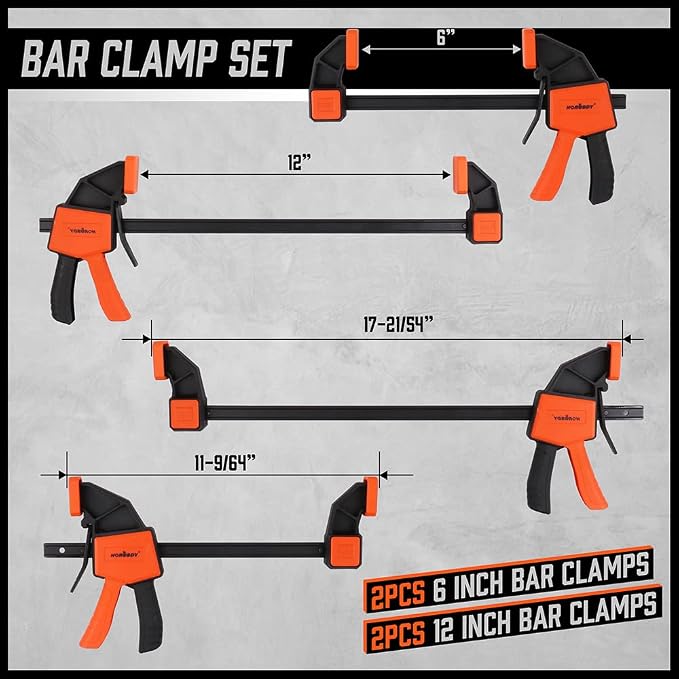 HORUSDY 6-Pack Wood Clamps for Woodworking, 12" and 6" Bar Clamps, Wood Working Clamp Sets, Quick Clamps F Clamp with 150 LBS Load Limit (6-Pack)