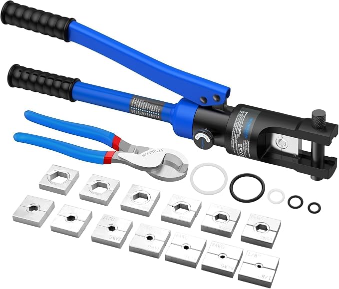 12 US TON Hydraulic Crimping Tool With Cable Cutters 10" And 13 PCS dies 1/8", 8 AWG - 4/0 AWG, 250 MCM - 600 MCM For hydraulic punch For Battery terminal crimper