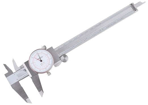 Accusize Industrial Tools 0-6''/0-150 mm by 0.001''/0.02 mm Inch/Metric Dual Needle Precision Dial Caliper Stainless Steel, P920-S236 | 0.001 in/0.02 mm Resolution, +/-0.001 in/0.03 mm Accuracy, Hardened Stainless Steel, 4-Way Measuring