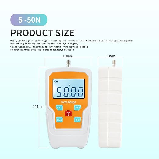 Digital Force Gauge Push and Pull Meter Dynamometer Tension Pressure Tester Thrust Meter Compression Load Plug Force Destructive Tests 50N/5kg/11lbf/180Oz