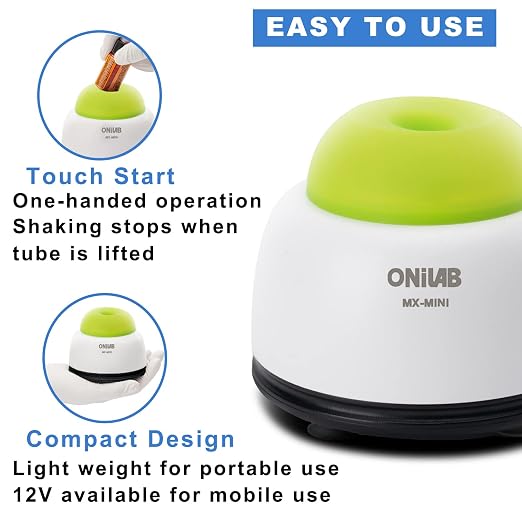 ONiLAB Mini Vortex Mixer with Touch Function, Lab Mixing, Nail Polish,Tattoo Ink,Eyelash Adhesives and Acrylic Paints Mixing, Lab Vortexer for Centrifuge Tubes and Test Tubes,Green