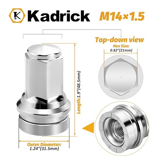 M14*1.5 Ford F250 Lug Nuts 32Pcs,Replacement for 2017-2024 Ford F250/F350/F450/F550/F600, 21mm Hex 48mm Length Chrome OEM Factory Style Wheel Nuts with Attached Washers HCPZ-1012-B HCPZ-1012-A