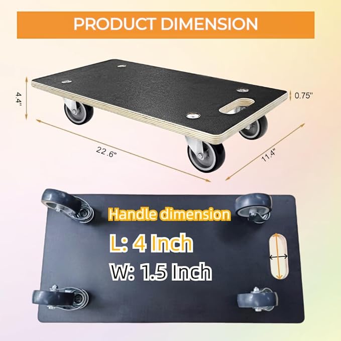 Furniture Dolly 4 Wheels, 22 x 11 inch, Furniture Movers, Two Packs of 1100 lb Load Capacity Heavy Duty Wood Dolly, Moving Dolly with Silent Wheels for Furniture, Piano, Couch, Refrigerator