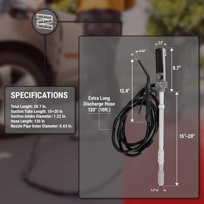 TERA PUMP Portable Battery Powered Chemical Transfer Pump | 2.1 GAL/MIN, 10ft Outtake Hose, Quick Stop Nozzle, Adjustable Intake, Methanol/Ethanol/DEF