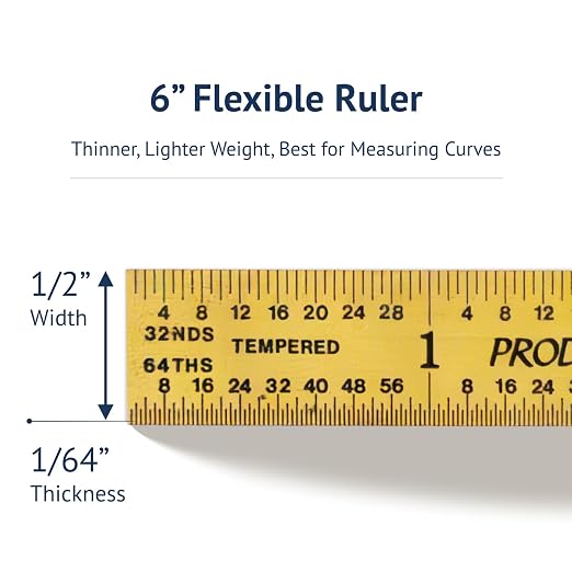 PEC Tools Flexible 6-inch Titanium Nitride (TiN) Coated High Precision Carbon Steel Machinist Rule, Extreme Scratch Resistant, Imperial Scale Graduations 1/8", 1/16", 1/32", 1/64" (4R), Made in USA