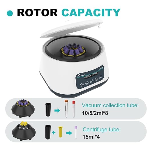 JOANLAB Lab Centrifuge Machine LC400PRO 2ml/5ml/10ml x 8, 15ml x 4 Low Speed 500-5000rpm,2683xg RCF Digital Benchtop Centrifuges w/Timer