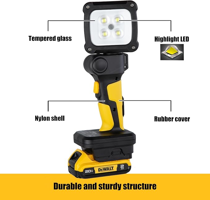Cordless LED Work Light, Zoom Handheld Spotlight Compatible with Dewalt, Milwaukee and Makita 18-21V Battery, 3000 Lumens, Pivoting Head, (Charger and Battery Not Included)
