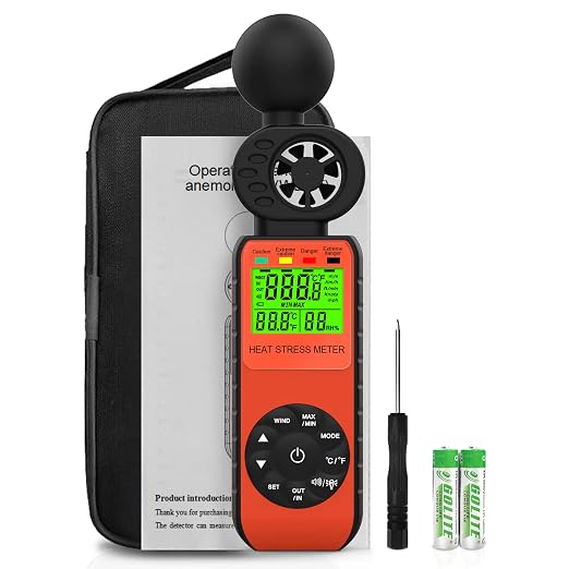 HOLDPEAK Wind Speed & Heat Stress WBGT Meter, Digital Handheld Anemometer, Wind Gauges with Temperature Humidity for Outdoor Workers, Iron and Steel Foundries