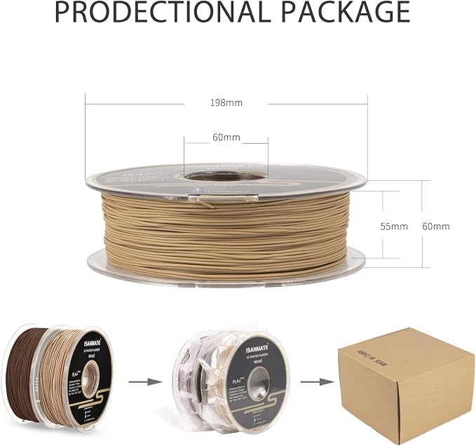 iSANMATE 3D Printer Filament, PLA Filament 1.75mm Bundle, White and Sandal Wood Filament Bundle 2kg/Spool (20% Wood Powder+80% PLA)