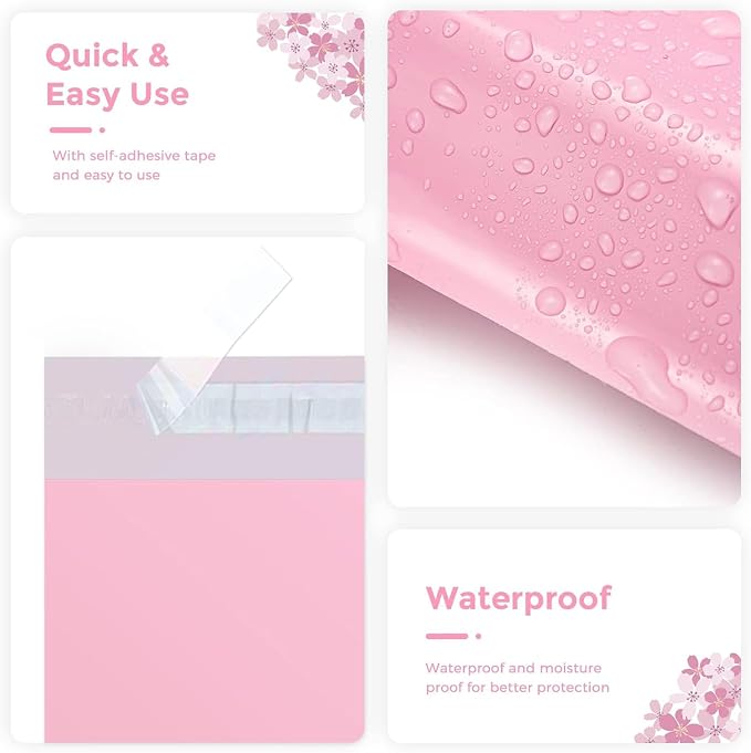 Metronic Poly Mailers 24x24 50 Pack, Strong Adhesive Envelopes, Waterproof Poly Bags for Shipping, Large Bags Light Pink