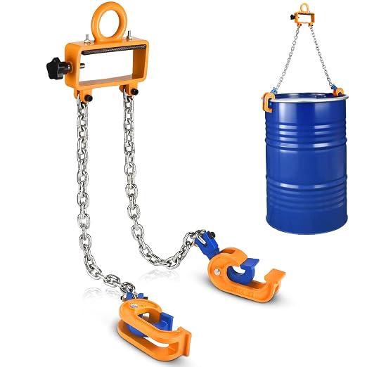 55 Gallon Drum Lift - Chain Drum Lifter - 2200 lbs Capacity - Upgraded Carbon Steel Hook with Built-in Spring Suitable for Plastic and Metal Drums - This Product is Protected by a US Patent.